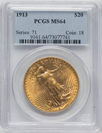 1913 $20 Saint-Gaudens Double Eagle PCGS MS64