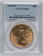 1913-D $20 Saint-Gaudens Double Eagle PCGS MS65