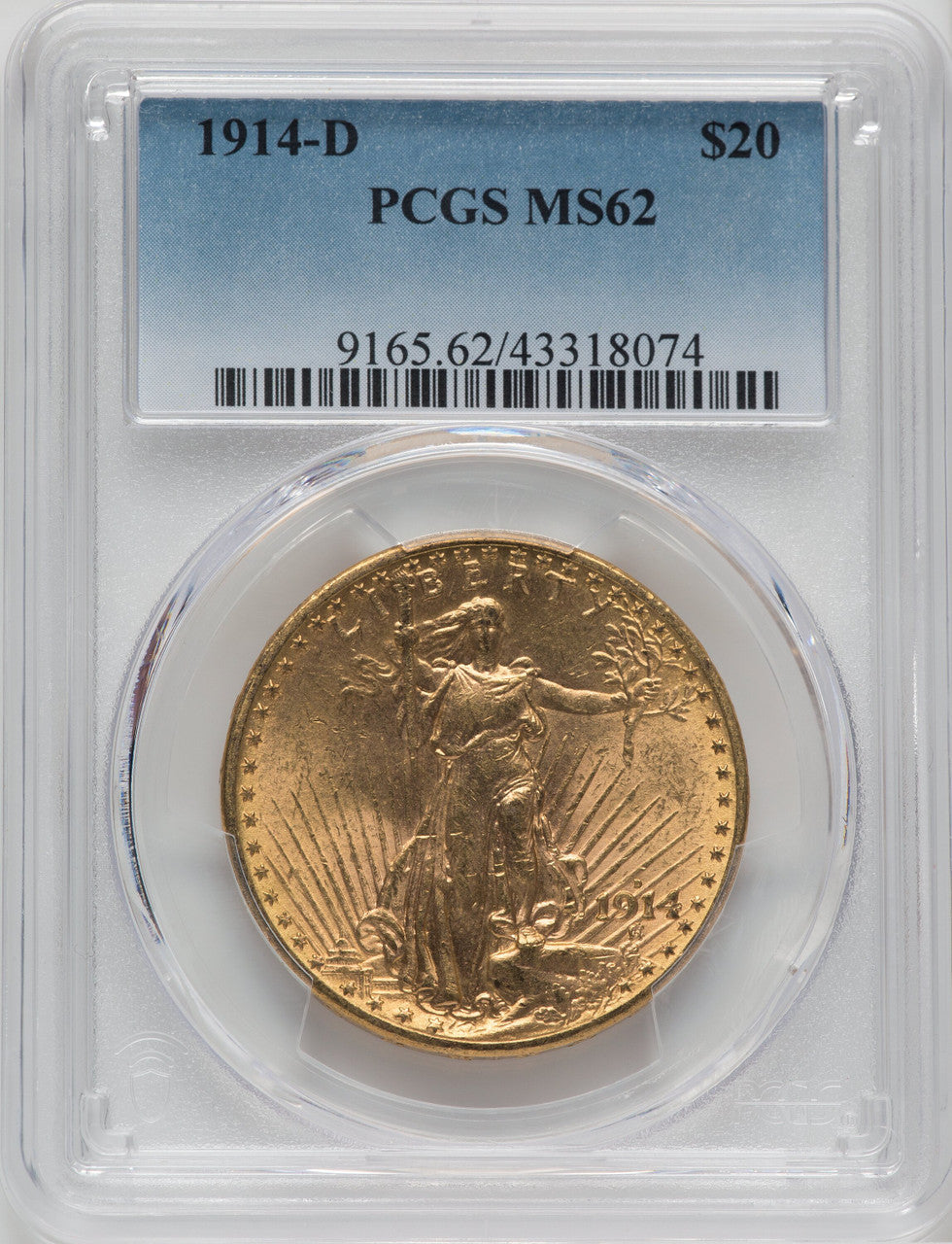 1914-D $20 Saint-Gaudens Double Eagle PCGS MS62 (750317122)