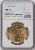 1914-D $20 Saint-Gaudens Double Eagle NGC MS62 (171312162)