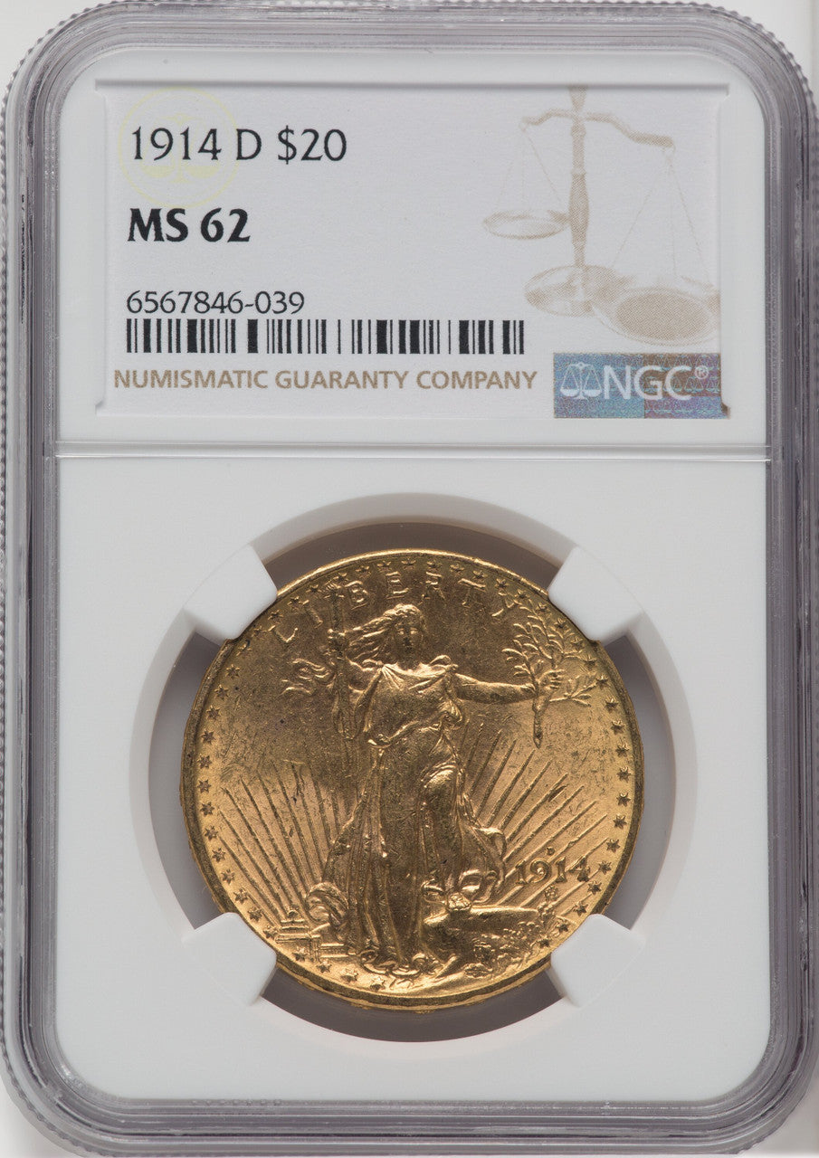 1914-D $20 Saint-Gaudens Double Eagle NGC MS62 (171312162)