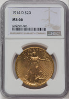 1914-D $20 Saint-Gaudens Double Eagle NGC MS66