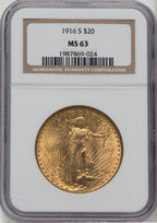 1916-S $20 Saint-Gaudens Double Eagle NGC MS63