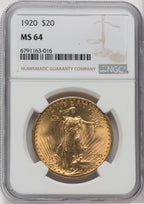 1920 $20 Saint-Gaudens Double Eagle NGC MS64