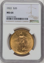 1922 $20 Saint-Gaudens Double Eagle NGC MS64