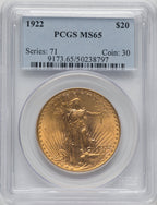 1922 $20 Saint-Gaudens Double Eagle PCGS MS65