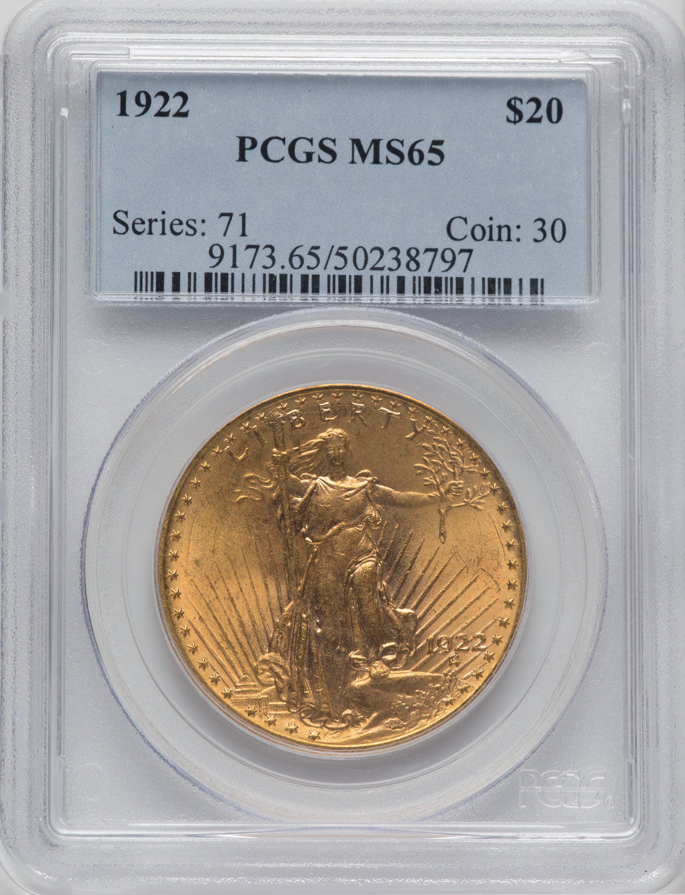 1922 $20 Saint-Gaudens Double Eagle PCGS MS65