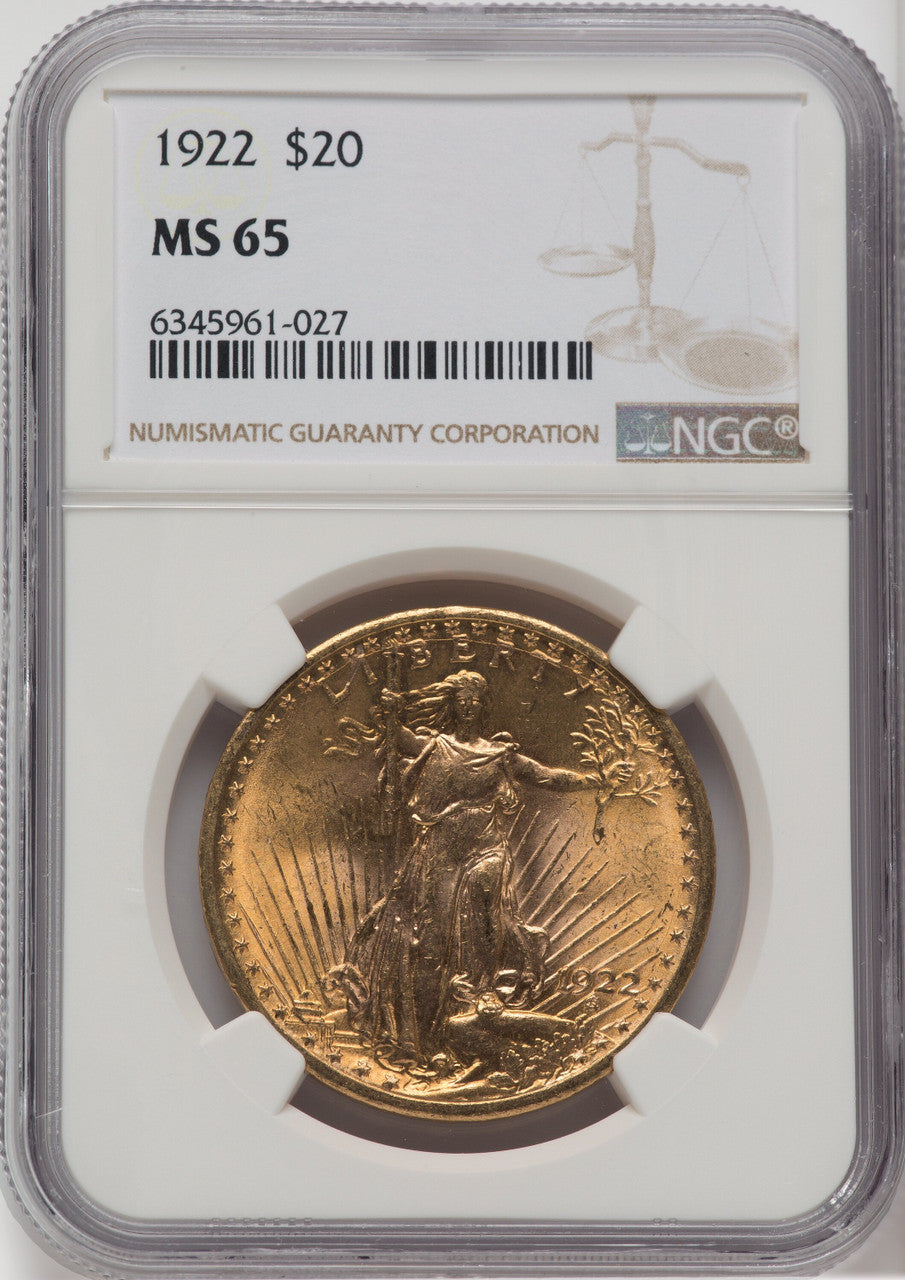 1922 $20 Saint-Gaudens Double Eagle NGC MS65