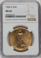 1926-D $20 Saint-Gaudens Double Eagle NGC MS62