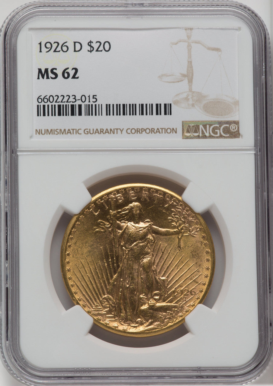 1926-D $20 Saint-Gaudens Double Eagle NGC MS62