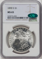 1890-S $1 CAC Morgan Dollar NGC MS65