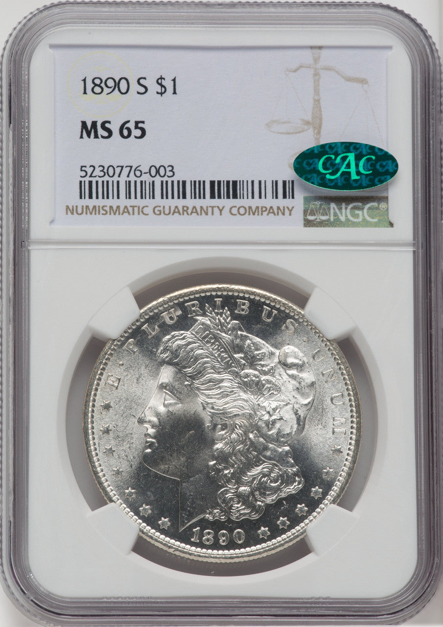 1890-S $1 CAC Morgan Dollar NGC MS65