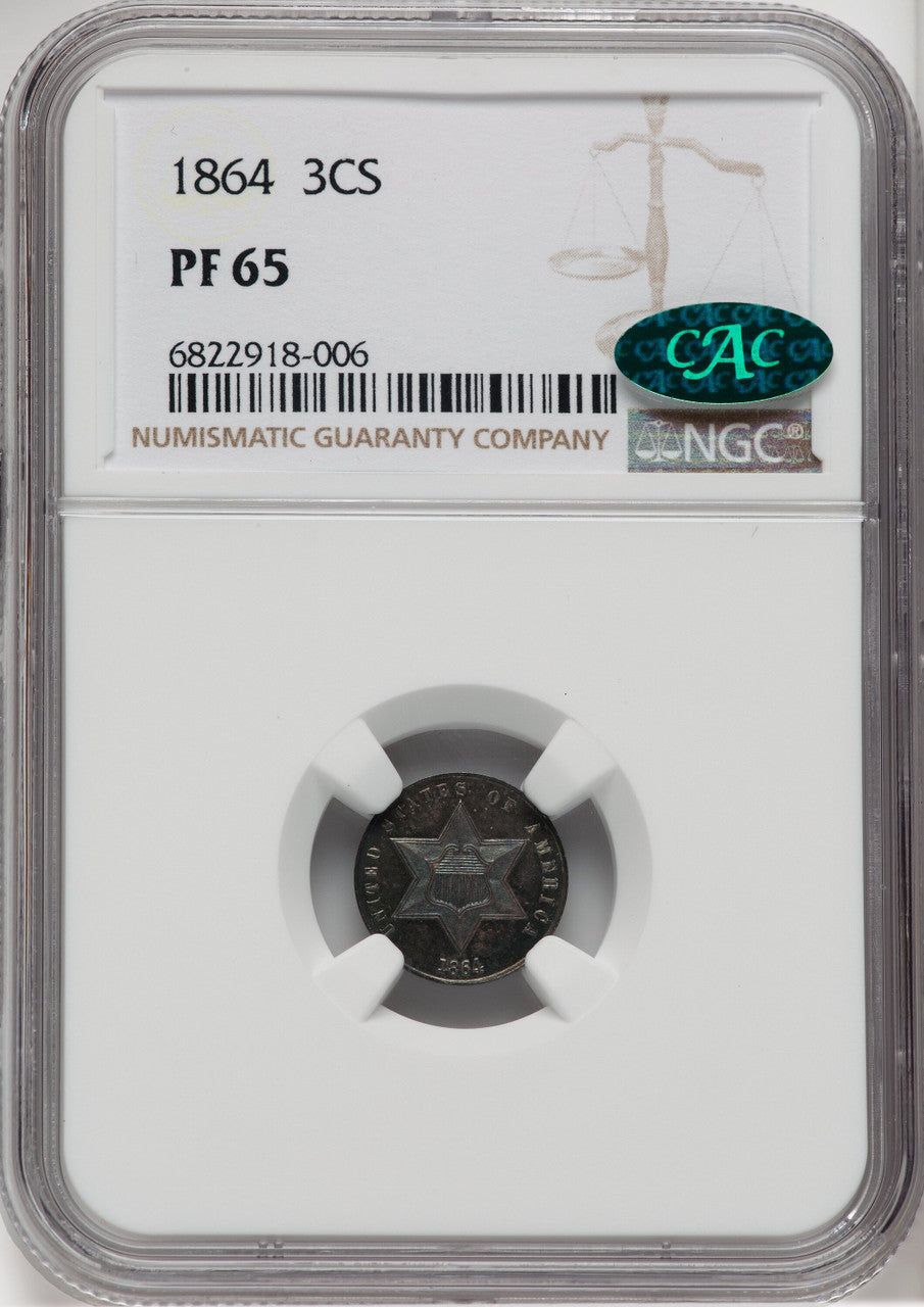 1864 3CS CAC Proof Three Cent Silver NGC PR65