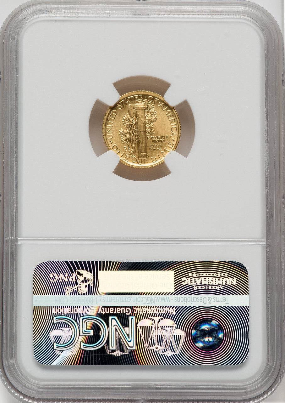 2016-W 10C Mercury Dime Gold 100th Anniversary FDI Mercanti Mercury Dime NGC MS70