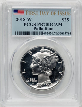 2018-W $25 Palladium First Day of Issue PCGS PR70