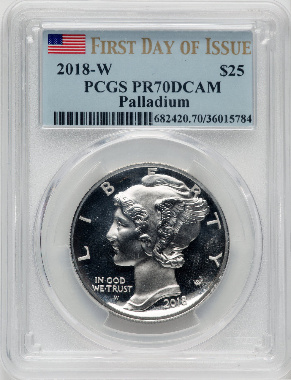 2018-W $25 Palladium First Day of Issue PCGS PR70