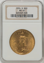 1924-S $20 Saint-Gaudens Double Eagle NGC MS61