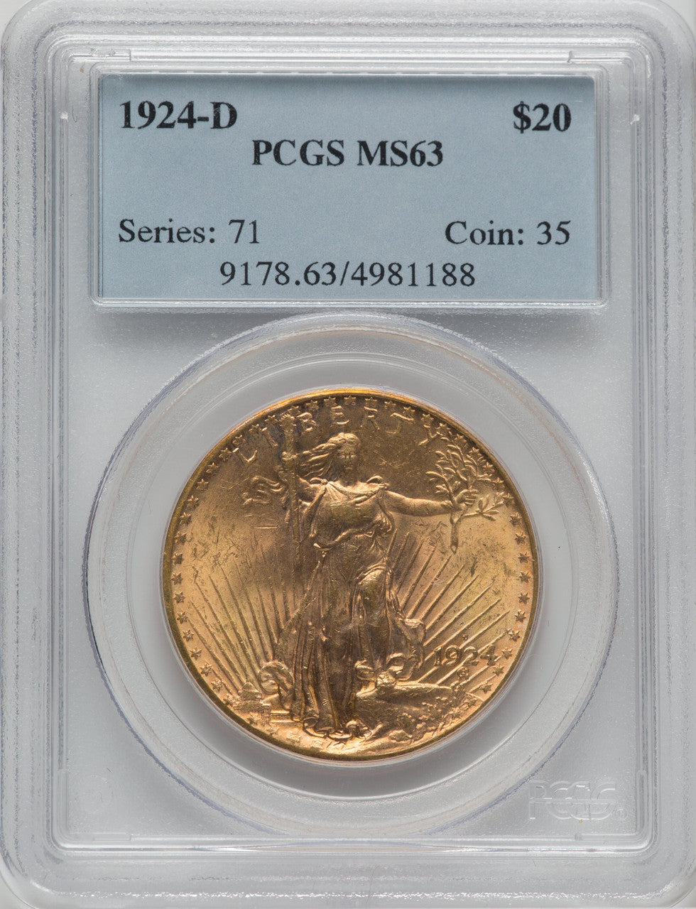 1924-D $20 Saint-Gaudens Double Eagle PCGS MS63
