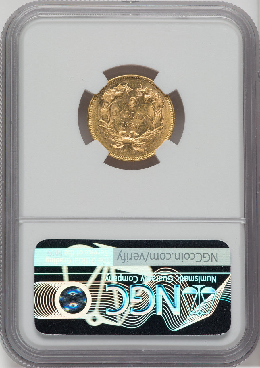 1860 $3 Three Dollar Gold Pieces NGC MS61