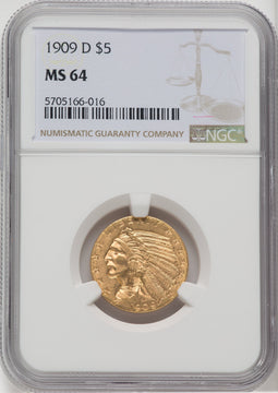 1909-D $5 Indian Half Eagle NGC MS64
