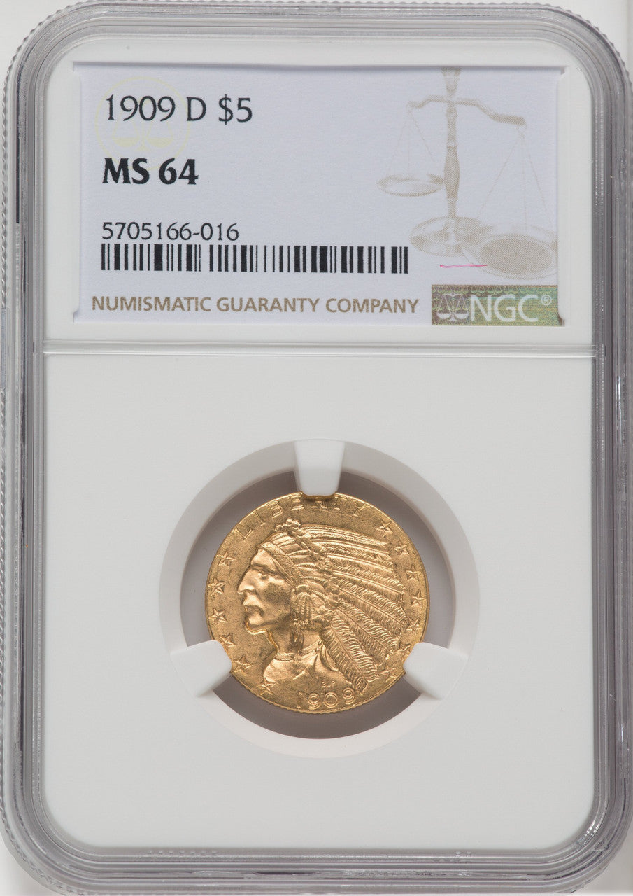 1909-D $5 Indian Half Eagle NGC MS64