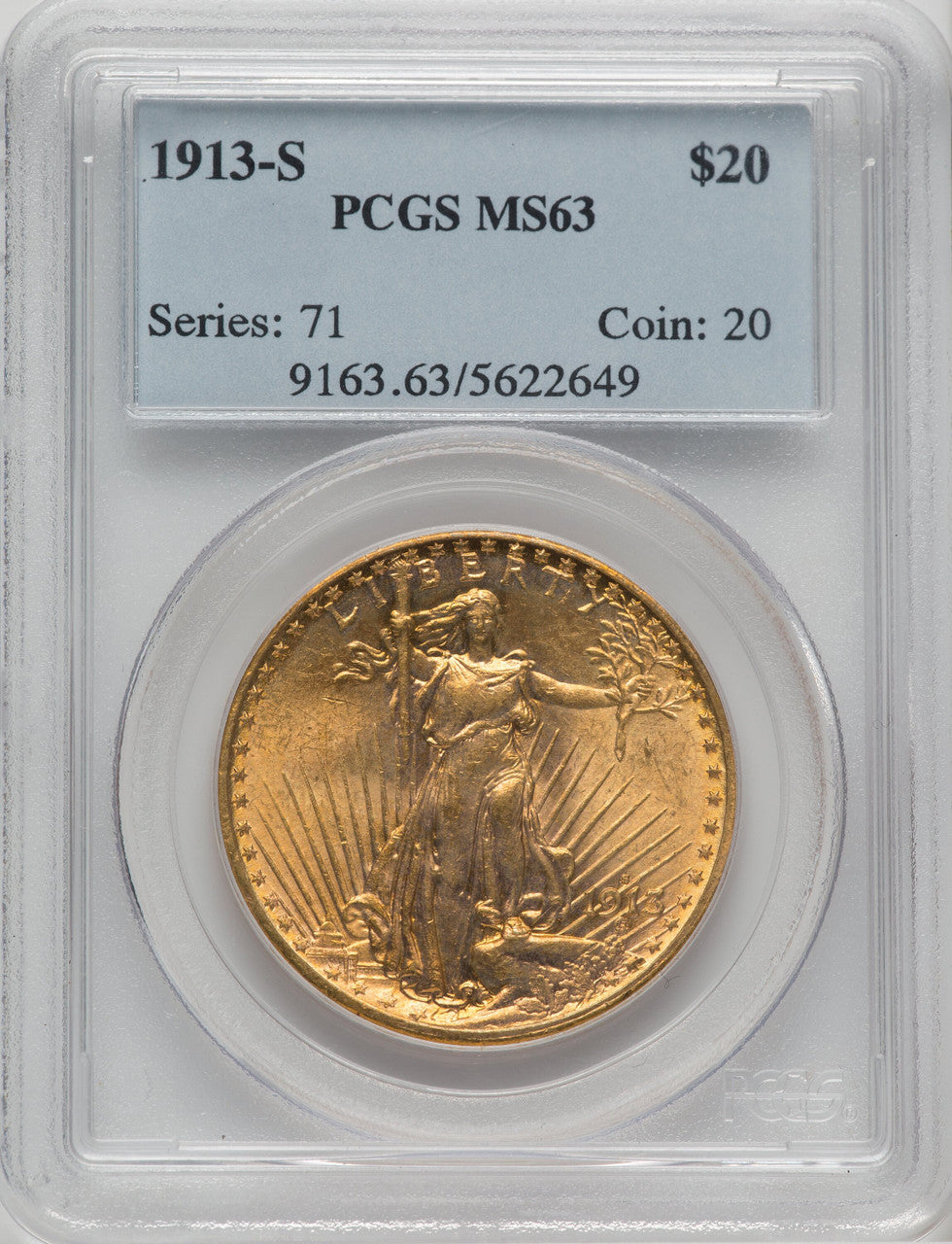 1913-S $20 Saint-Gaudens Double Eagle PCGS MS63