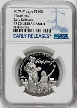2020-W $100 One Ounce Platinum Eagle Happiness First Strike PRDC NGC PF70