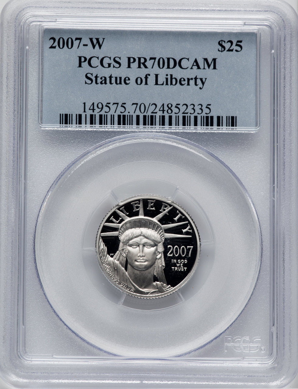 2007-W $25 Quarter-Ounce Platinum Eagle Statue of Liberty PCGS PR70