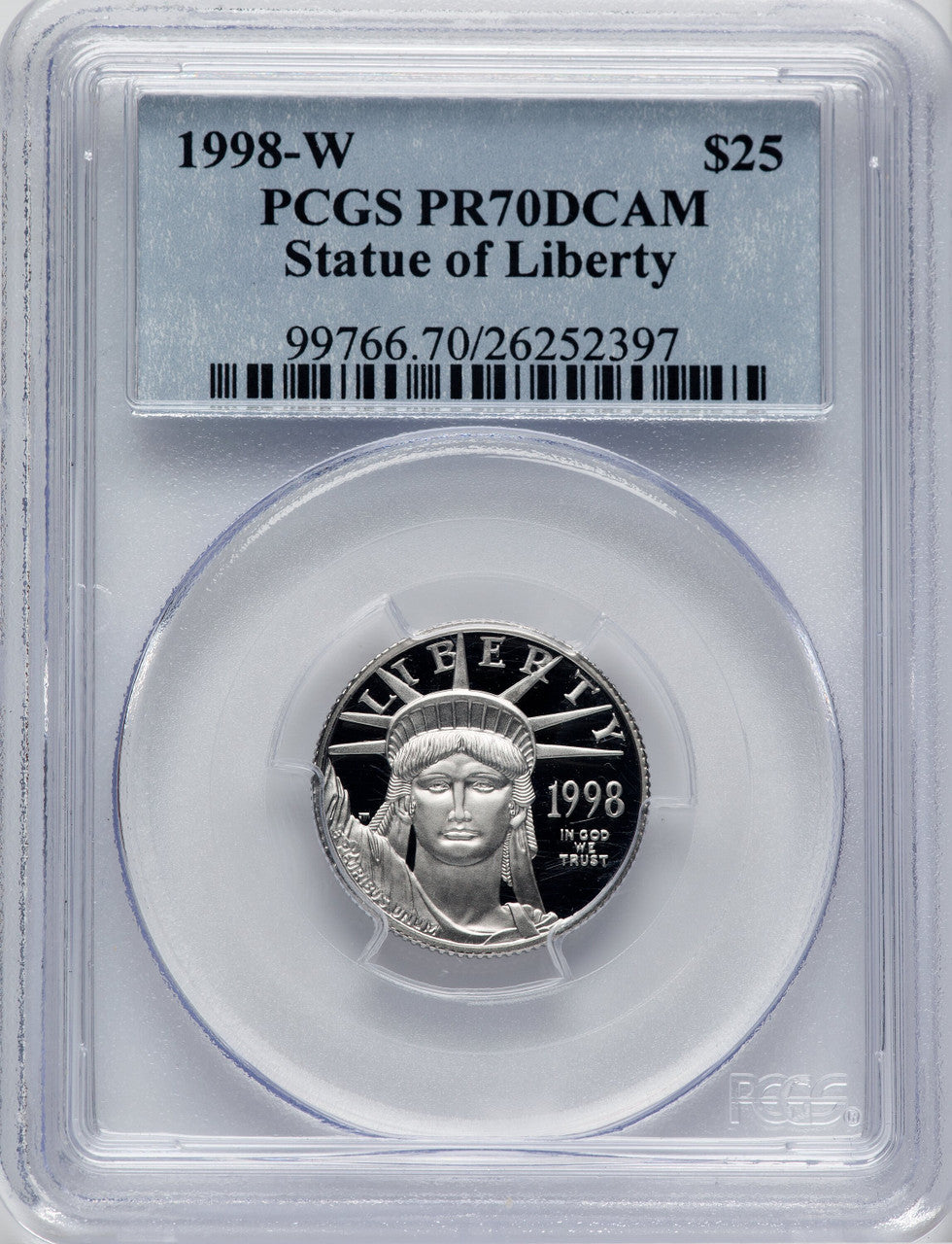 1998-W $25 Quarter-Ounce Platinum Eagle Statue of Liberty PCGS PR70