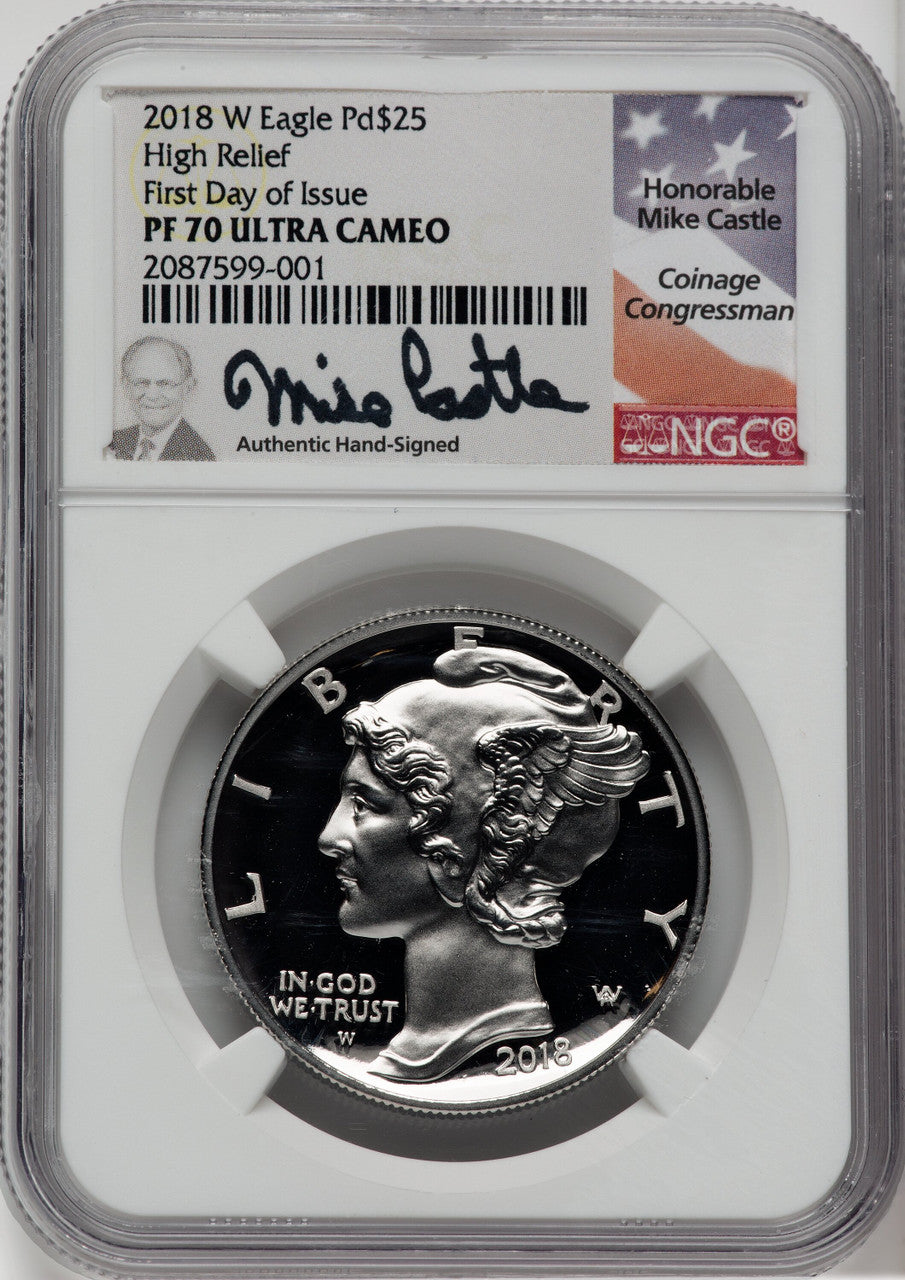 2018-W $25 Palladium First Day of Issue Mike Castle NGC PF70