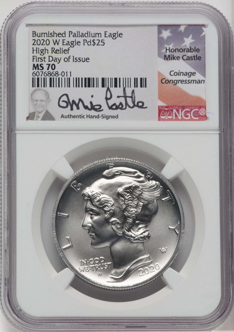 2020-W Palladium Eagle 1 oz Burnished FDI Mike Castle NGC MS70