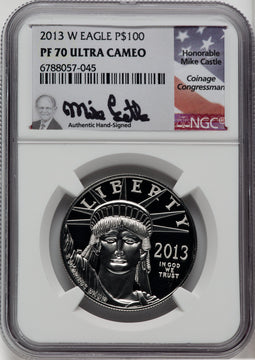 2013-W $100 One-Ounce Platinum Eagle Mike Castle Signature NGC PF70