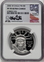 2002-W $100 One-Ounce Platinum Eagle Statue of Liberty Mike Castle Signature NGC PF70