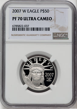 2007-W $50 Half-Ounce Platinum Eagle Statue of Liberty Brown Label CACG PR70 (759998008)