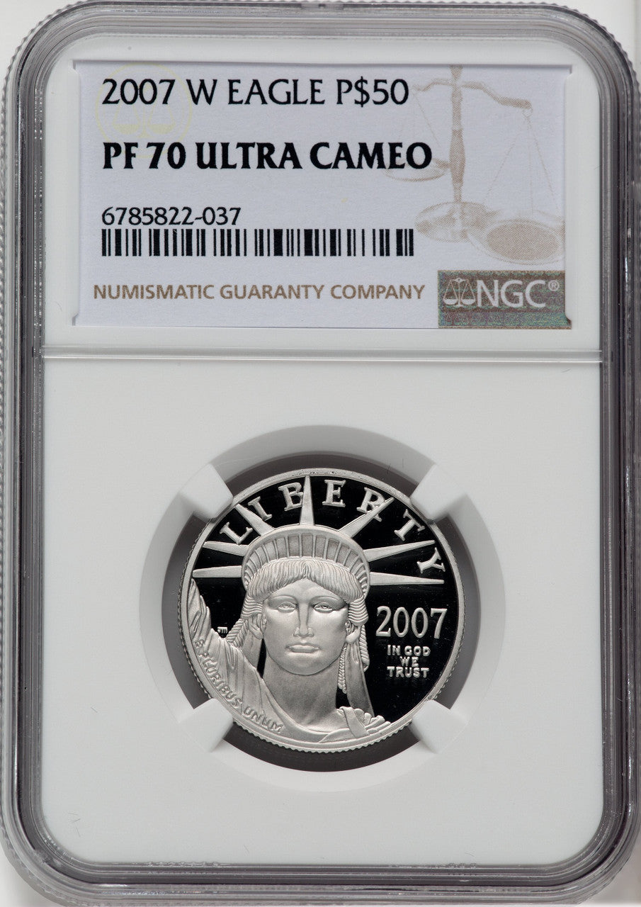 2007-W $50 Half-Ounce Platinum Eagle Statue of Liberty Brown Label CACG PR70 (759998008)