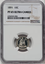 1891 10C Proof Seated Dime NGC PR65