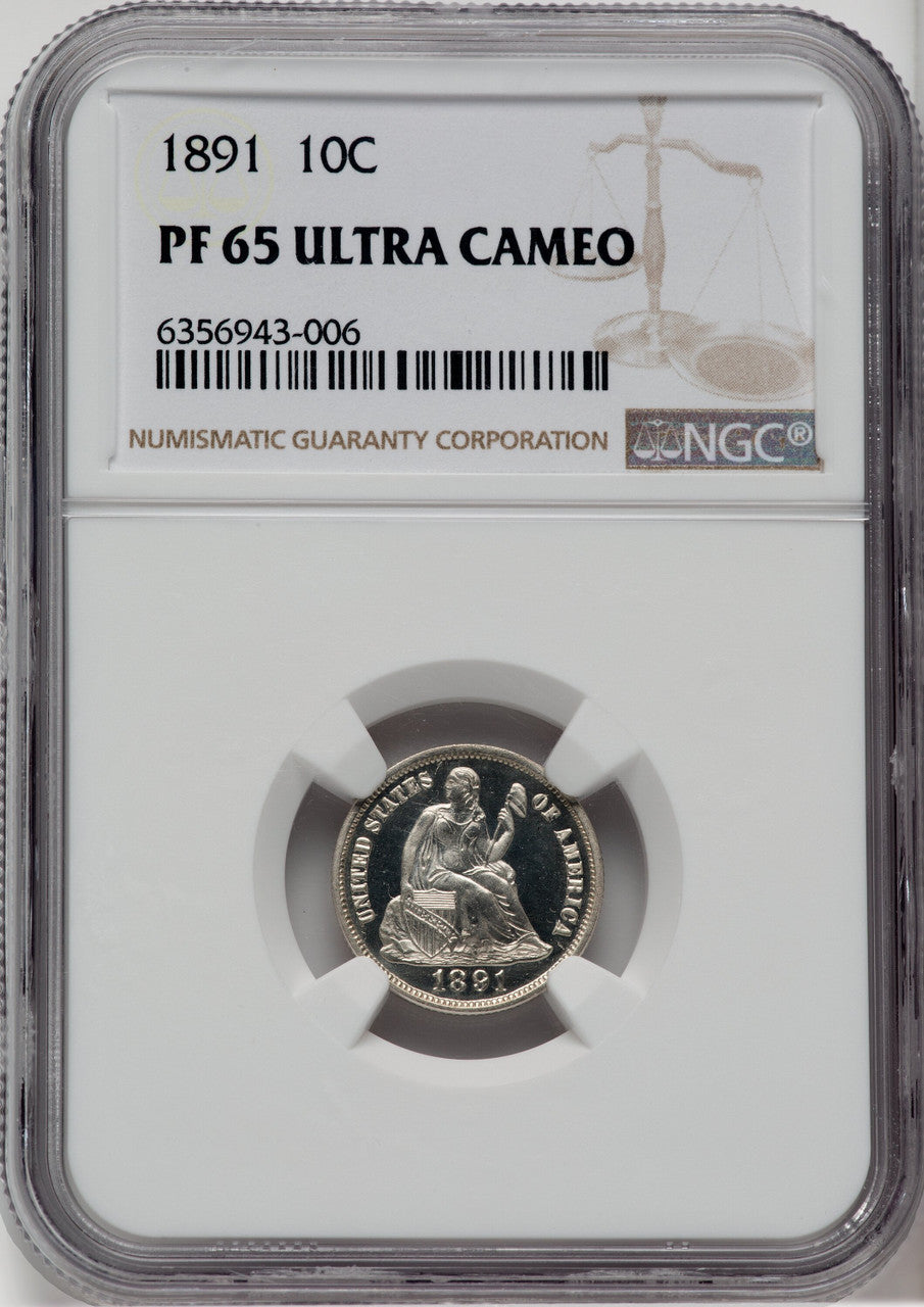 1891 10C Proof Seated Dime NGC PR65