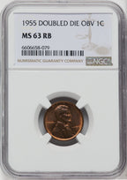1955 1C DDO FS-101 RB Lincoln Cent NGC MS63
