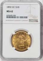 1892-CC $10 Liberty Eagle NGC MS62