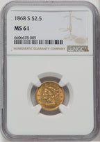 1868-S $2.50 Liberty Quarter Eagle NGC MS61