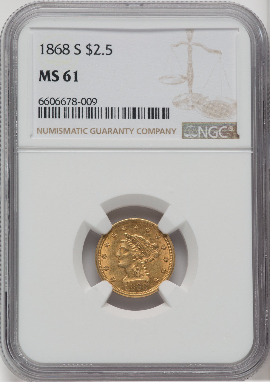 1868-S $2.50 Liberty Quarter Eagle NGC MS61