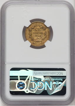 1855 $3 Three Dollar Gold Pieces NGC AU53