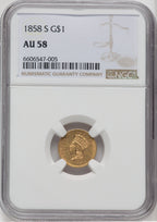 1858-S G$1 Gold Dollar NGC AU58