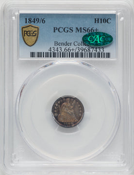 1849/8 H10C CAC Seated Half Dime PCGS MS66+