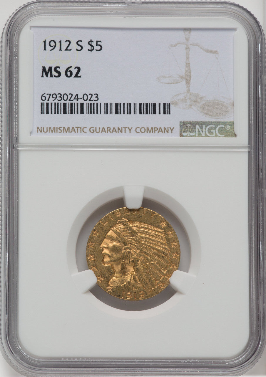 1912-S $5 Indian Half Eagle NGC MS62