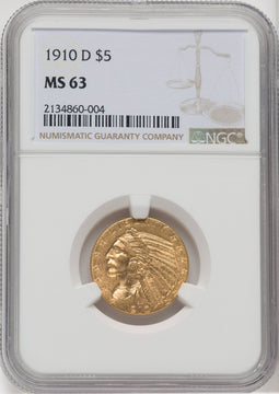 1910-D $5 Indian Half Eagle NGC MS63