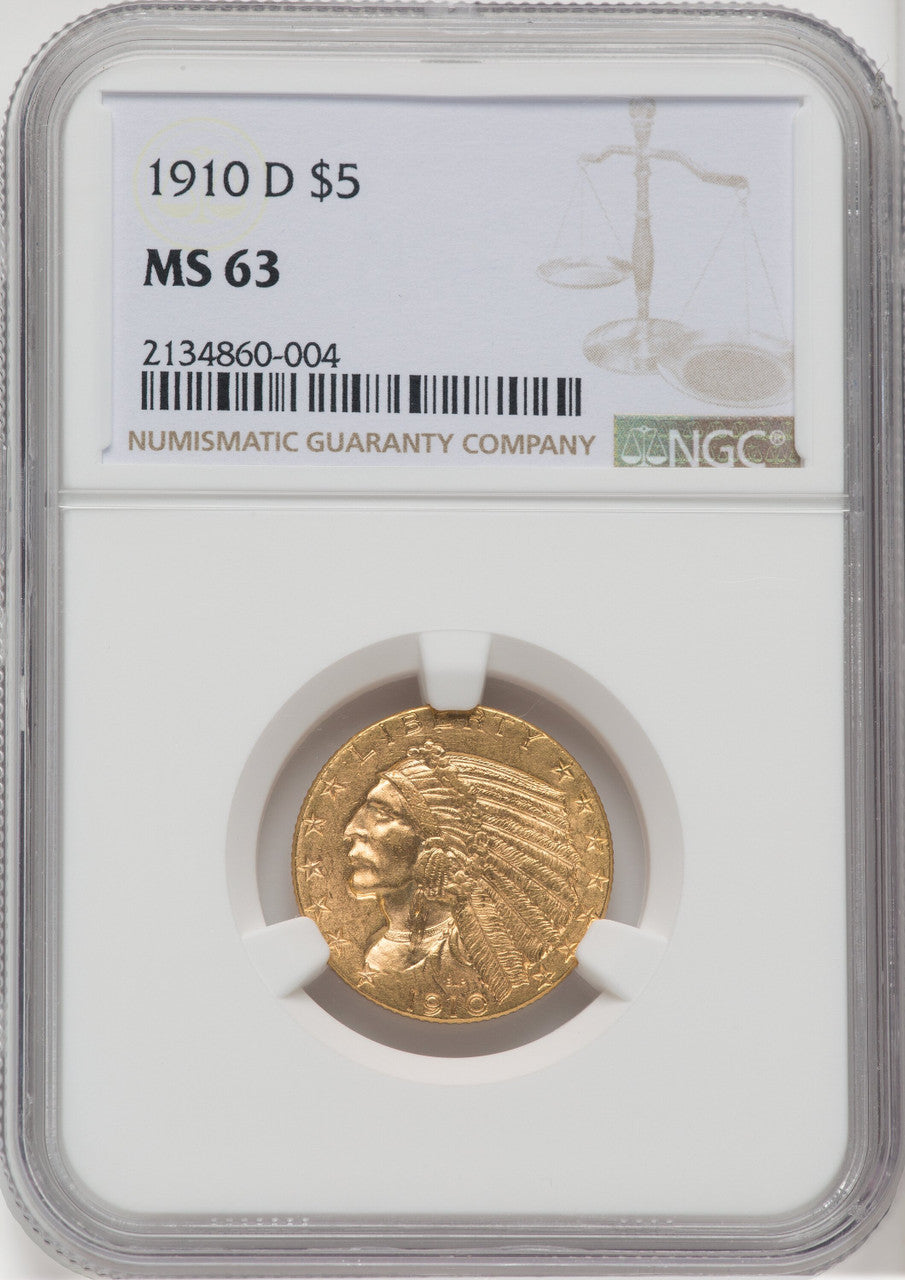1910-D $5 Indian Half Eagle NGC MS63
