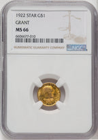 1922 G$1 Grant With Star Commemorative Gold NGC MS66