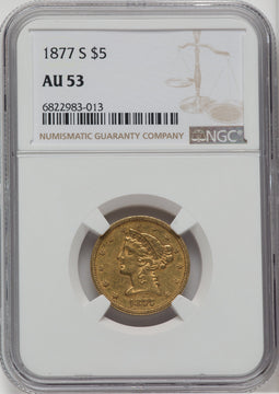 1877-S $5 Liberty Half Eagle NGC AU53