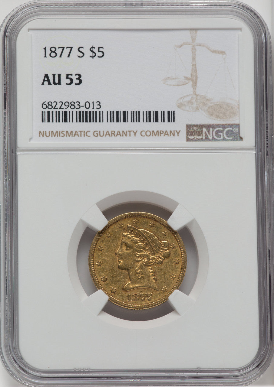 1877-S $5 Liberty Half Eagle NGC AU53